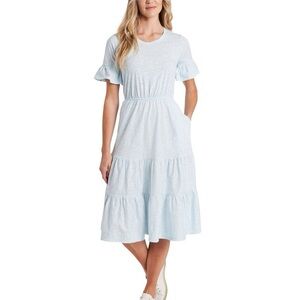 CeCe Light Blue Floral Ruffle Sleeve Midi Dress - 1X